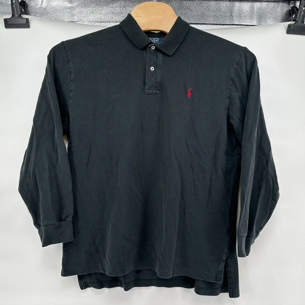 Polo Ralph Lauren Polo Shirt Mens XLarge Black Long Sleeve Pique Red Pony Cotton